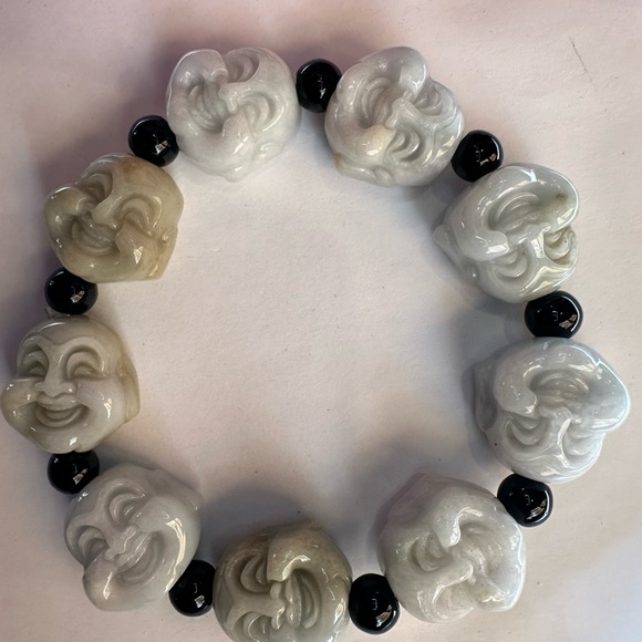 Certified Natural Grade A Myanmar Jade Green Jade Smiling Buddha Men's Bracelet - Picture 10 of 14
